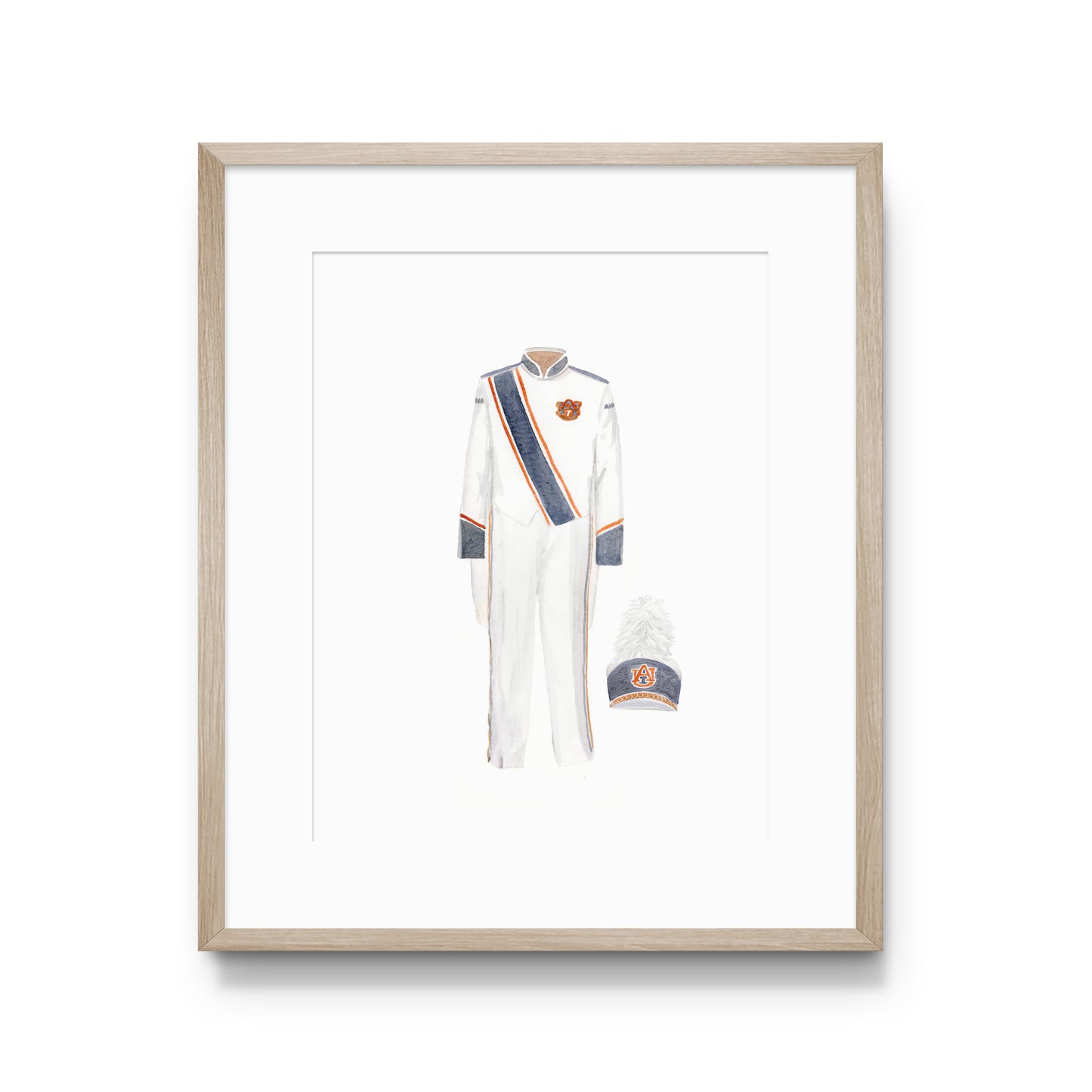 Watercolor print of Auburn University's Marching Band Drum Major Uniform