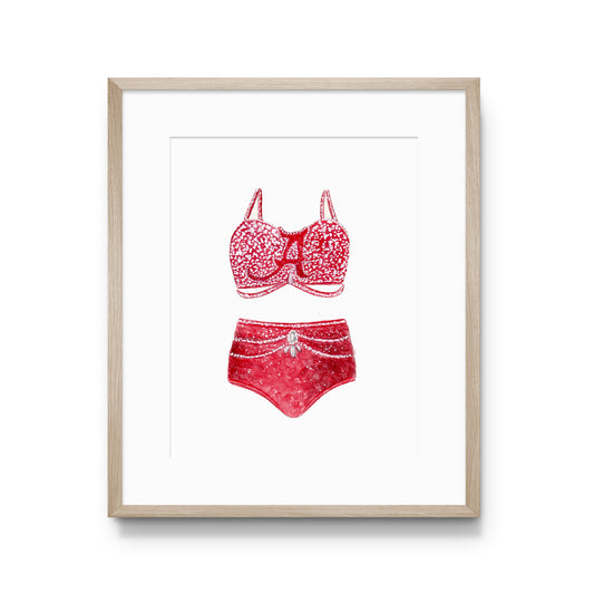 Watercolor print of the University of Alabama Crimsonette Uniform.