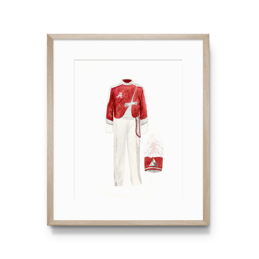 Watercolor print of the University of Alabama Million Dollar Band Uniform.