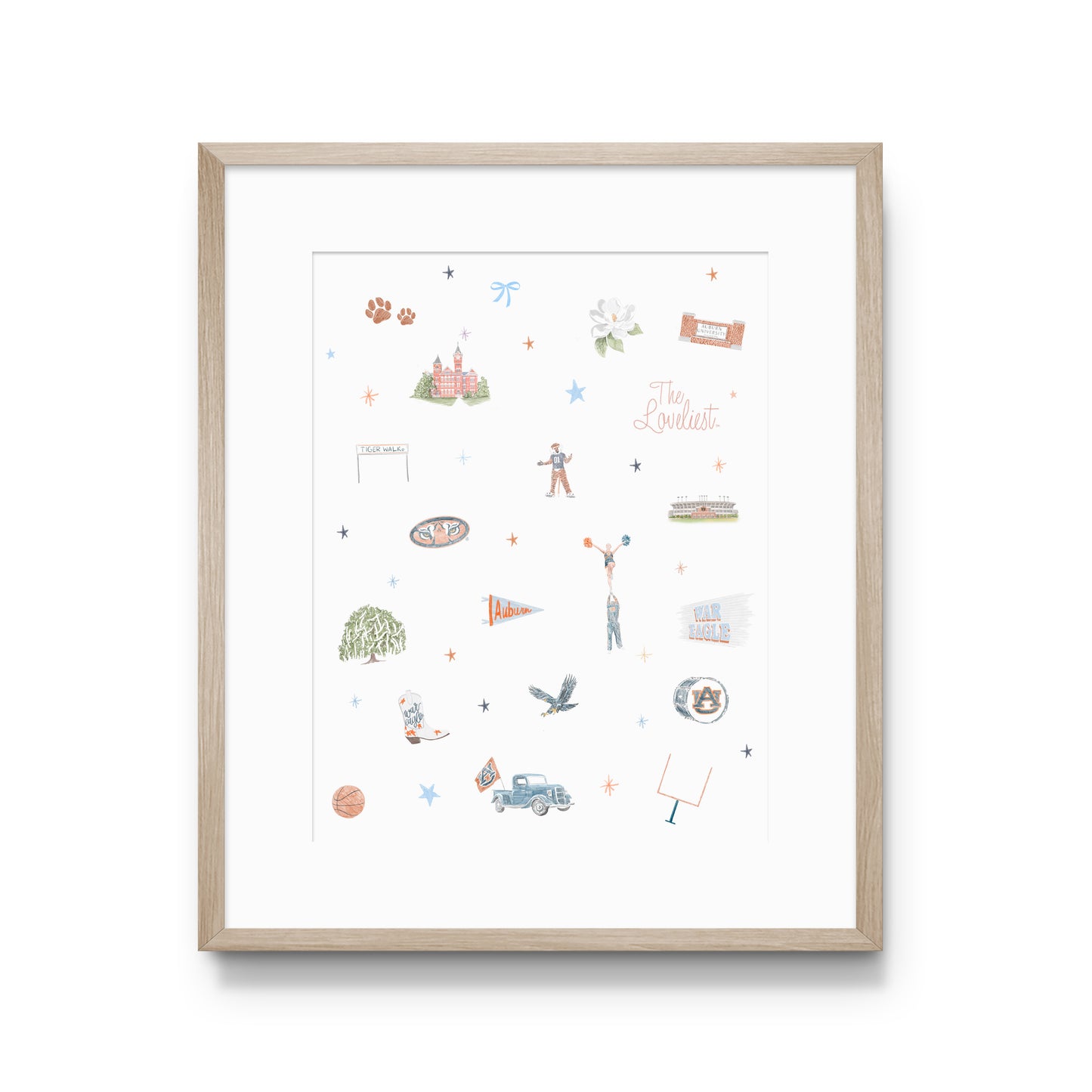Watercolor art of Auburn symbols.
