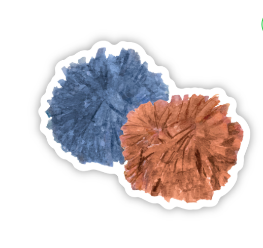 Sticker of an orange and blue pom pom.