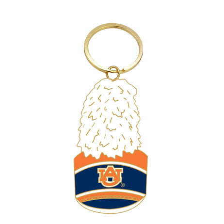 Enamel Keychain of the Auburn University Marching Band Hat with a gold chain.