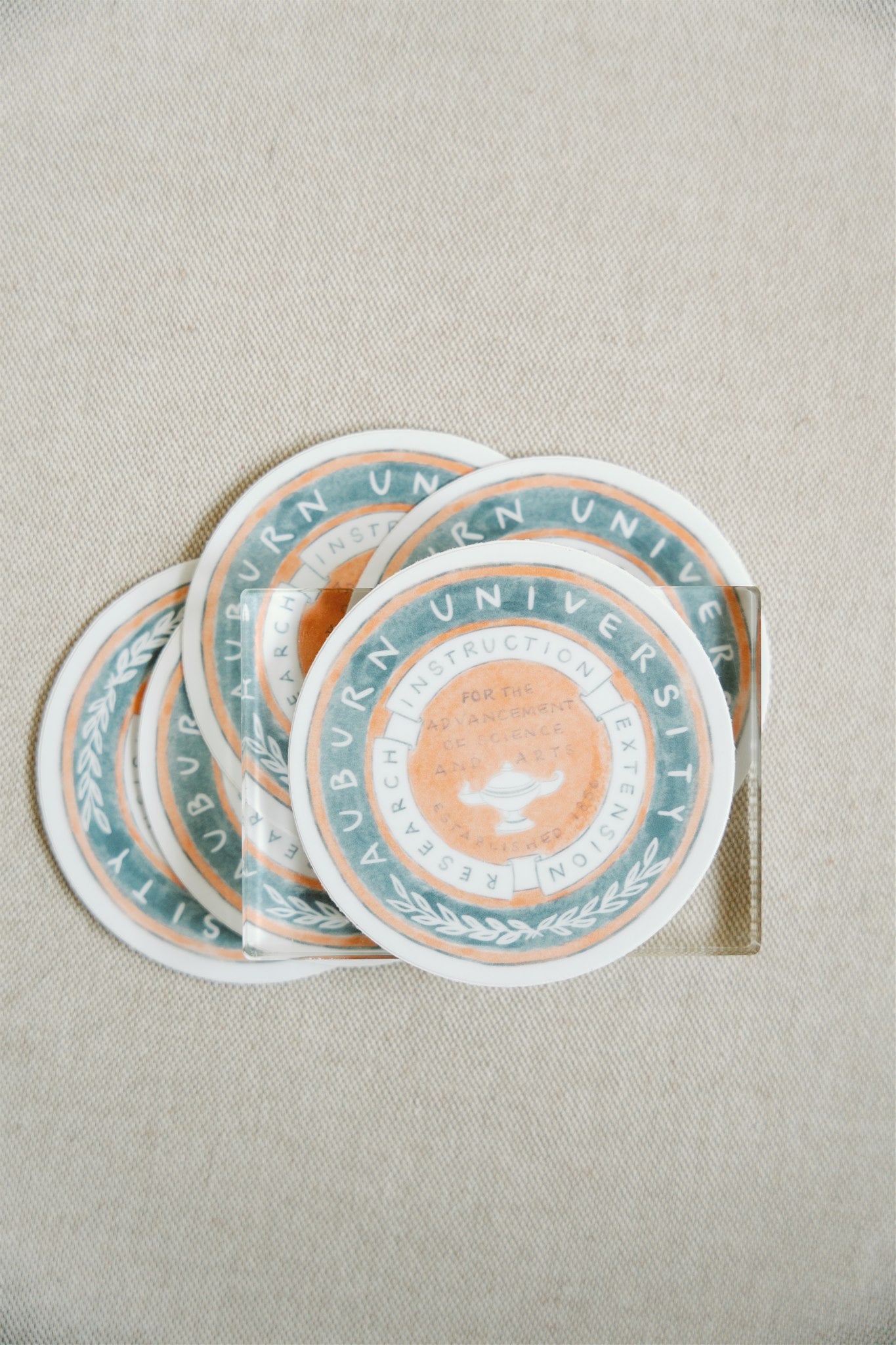 Sticker of watercolor painting of the Auburn University seal.