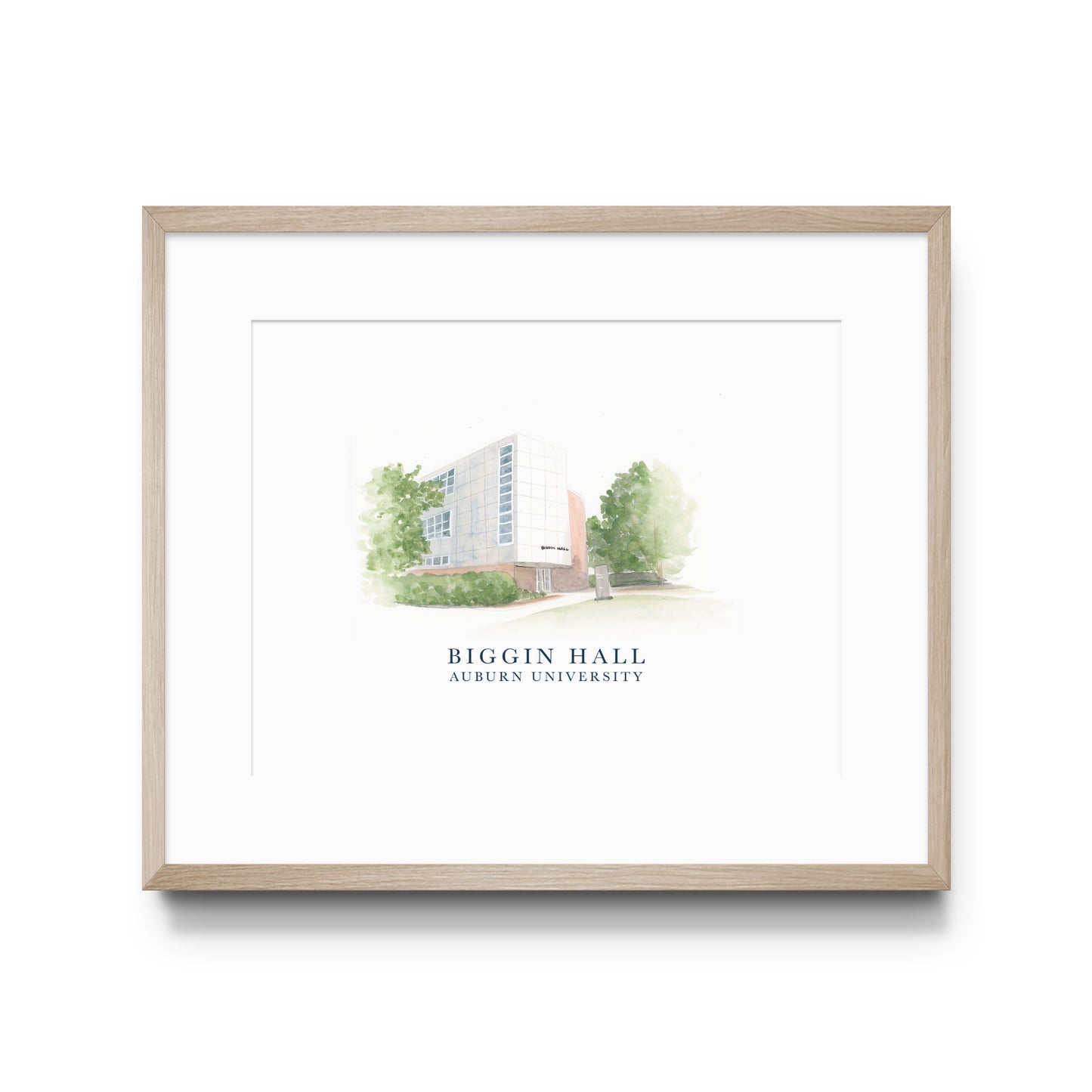 Watercolor art of Auburn University's Biggin Hall
