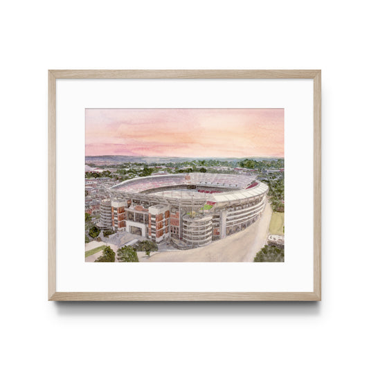 Watercolor print of the University of Alabama's Bryant Denny Stadium.