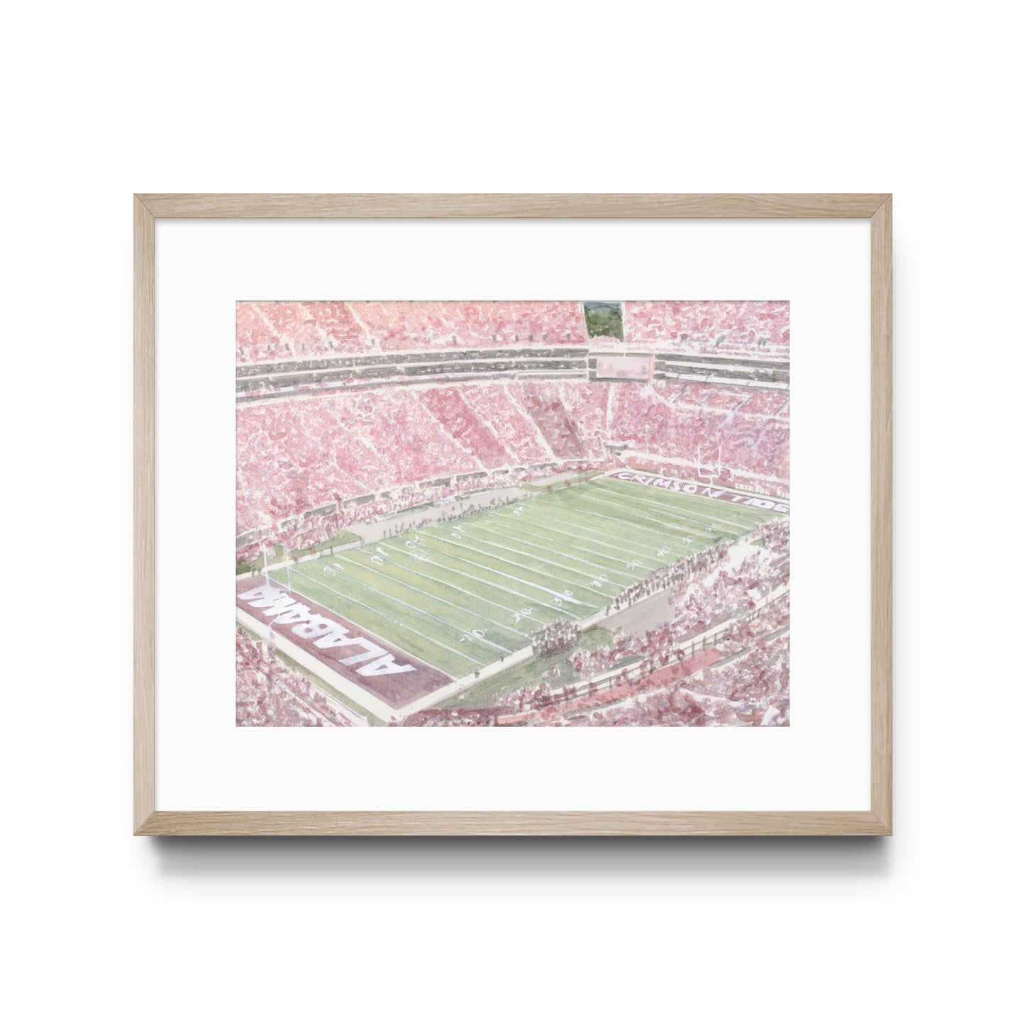 Watercolor print of the inside of University of Alabama's Bryant Denny Stadium.