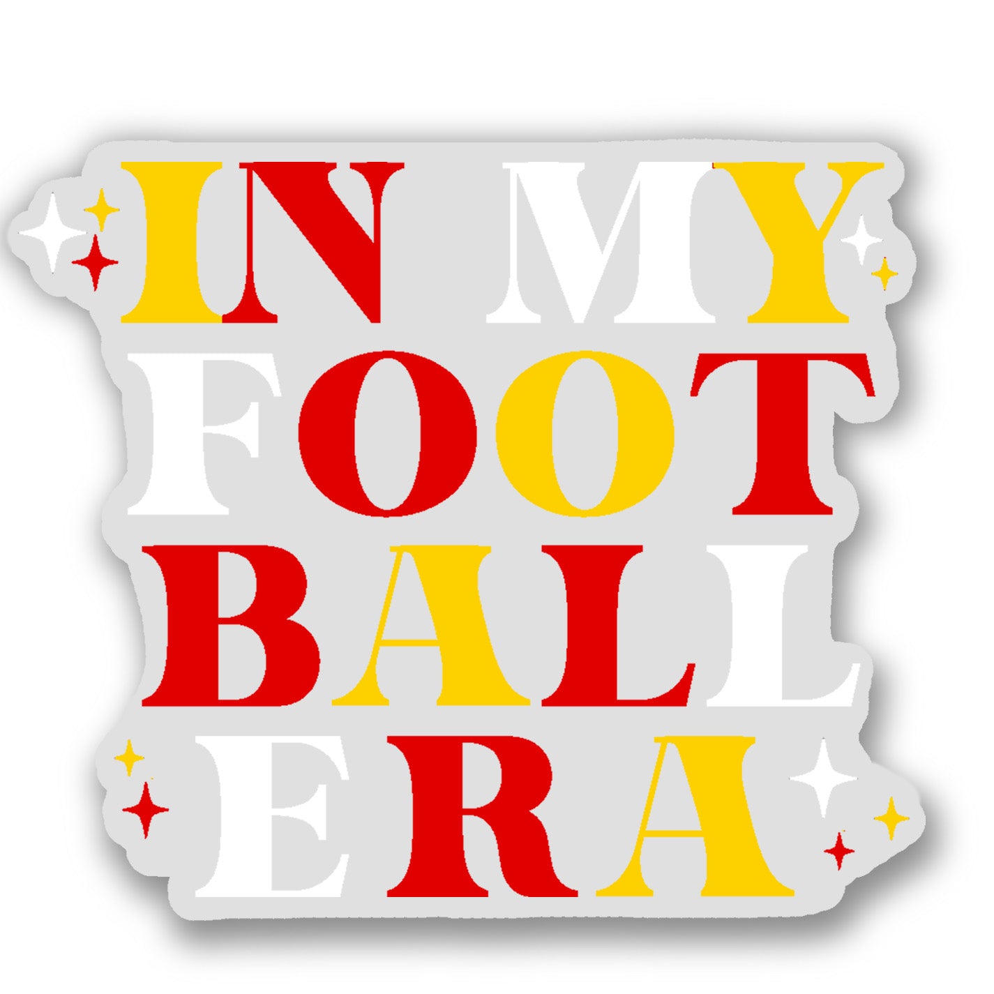 Sticker that says "in my football era" in yellow, red, and white letters.