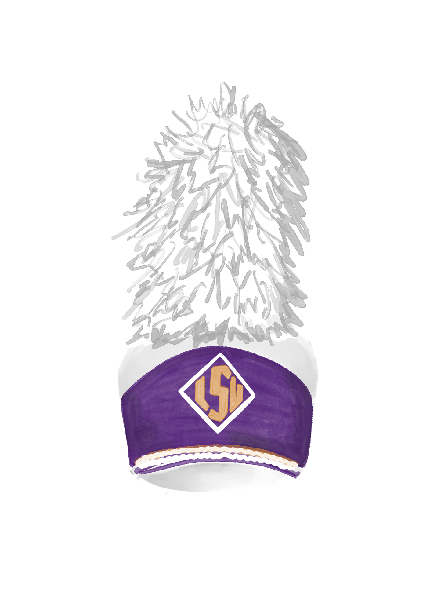 Sticker of watercolor art of an LSU band hat.