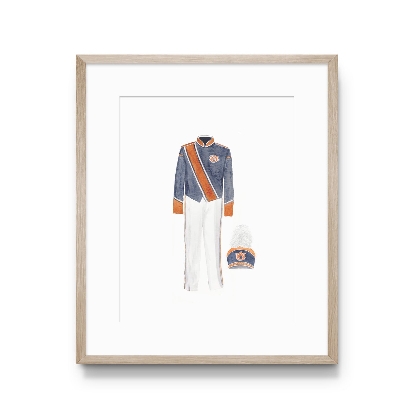 Watercolor print of Auburn University's Navy AUMB Uniform