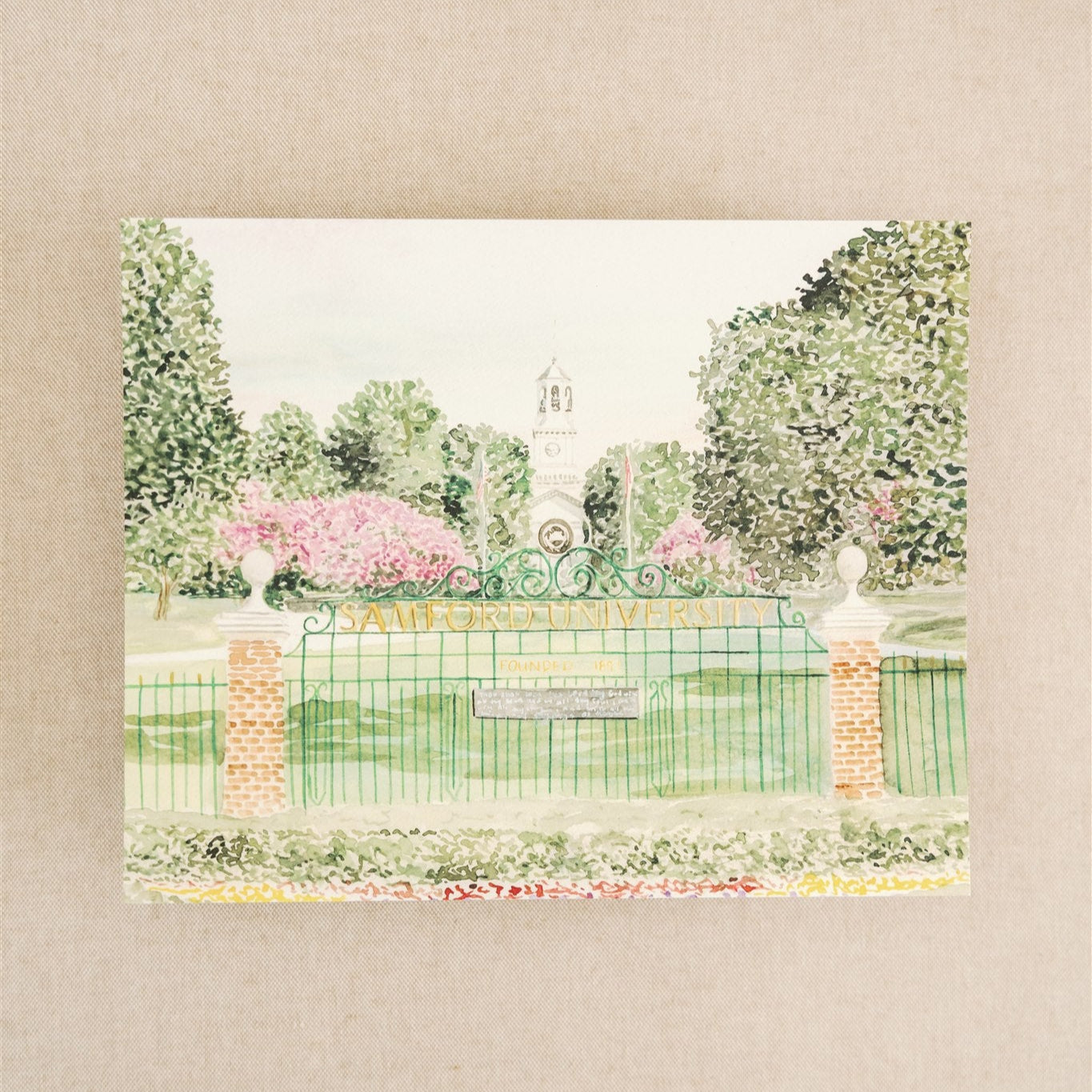 Watercolor art of the Samford University sign.