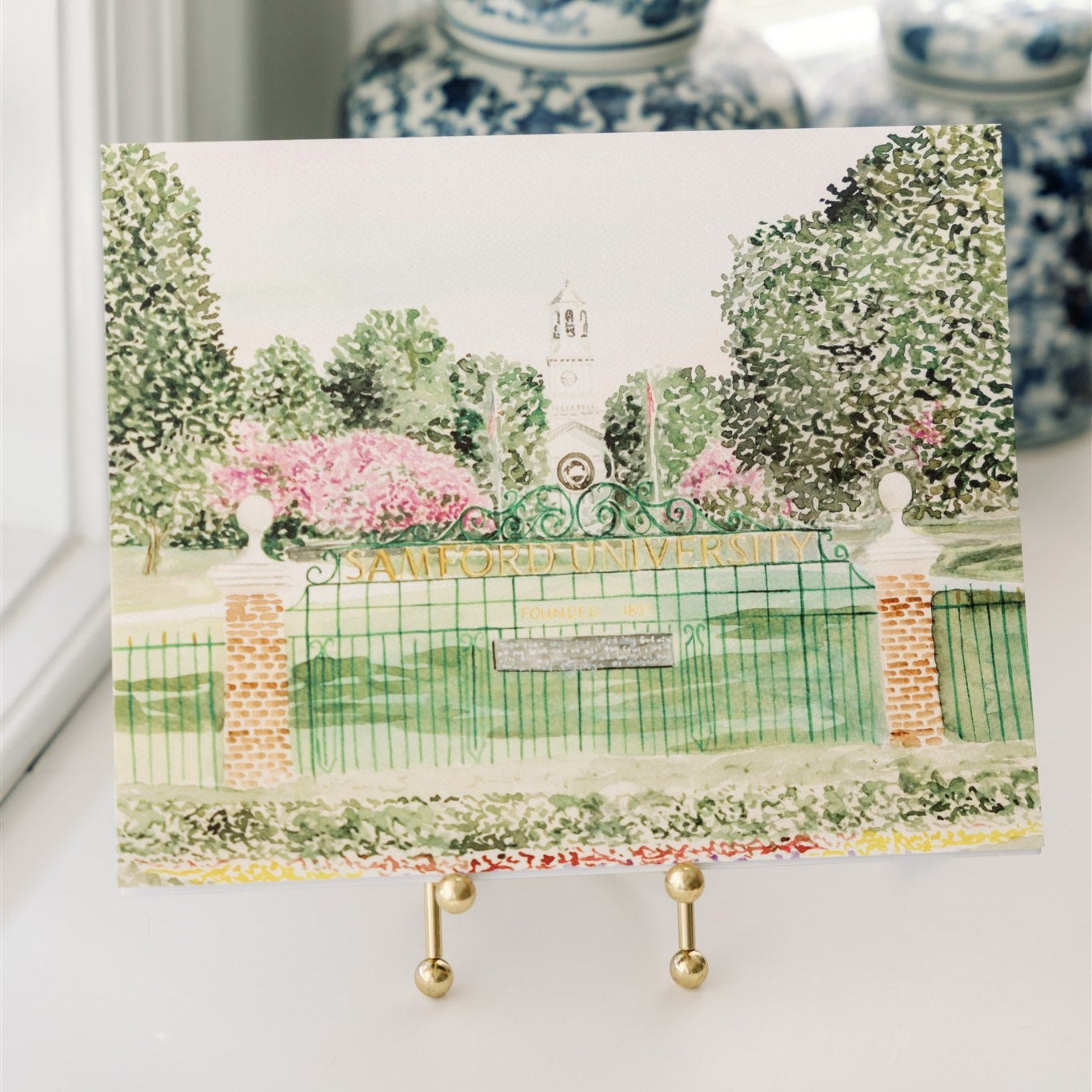 Watercolor art of the Samford University sign.