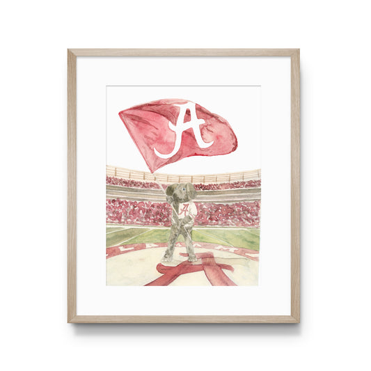 Watercolor print of the University of Alabama Mascot, Big Al.