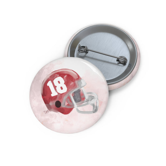 Buttons with watercolor illustrations themed to University of Alabama Football.
