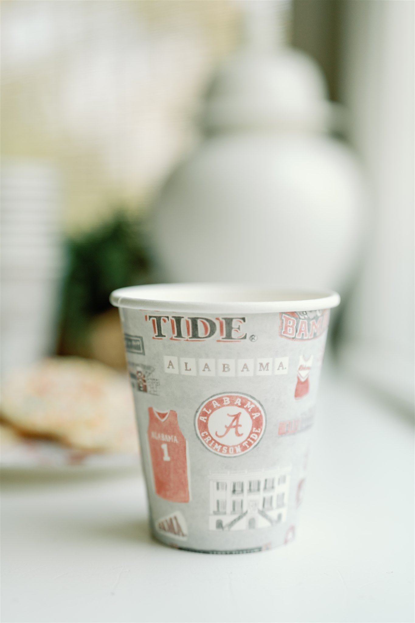 Light grey with watercolor University of Alabama symbols on them.