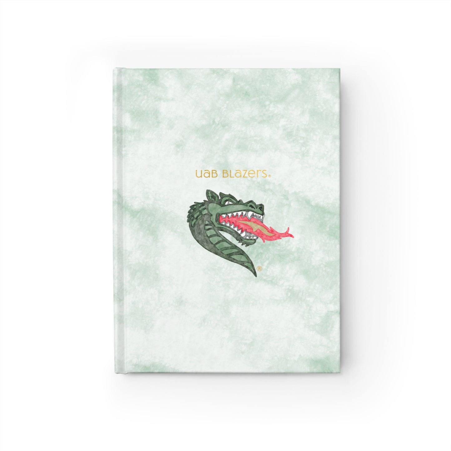 Light green hardcover notebook with a watercolor UAB mascot and "UAB Blazers" on the front.