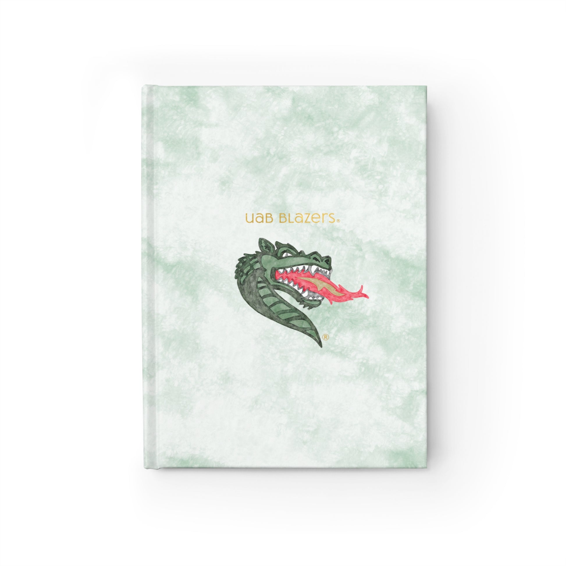 Light green hardcover notebook with a watercolor UAB mascot and "UAB Blazers" on the front.