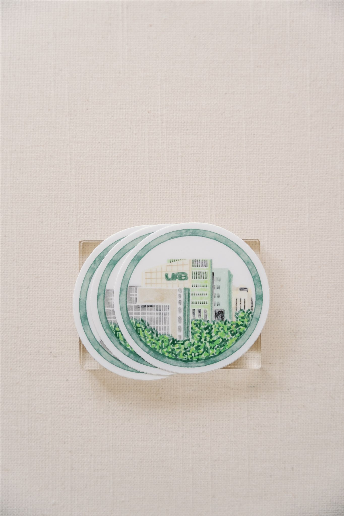 Watercolor sticker of the UAB campus.