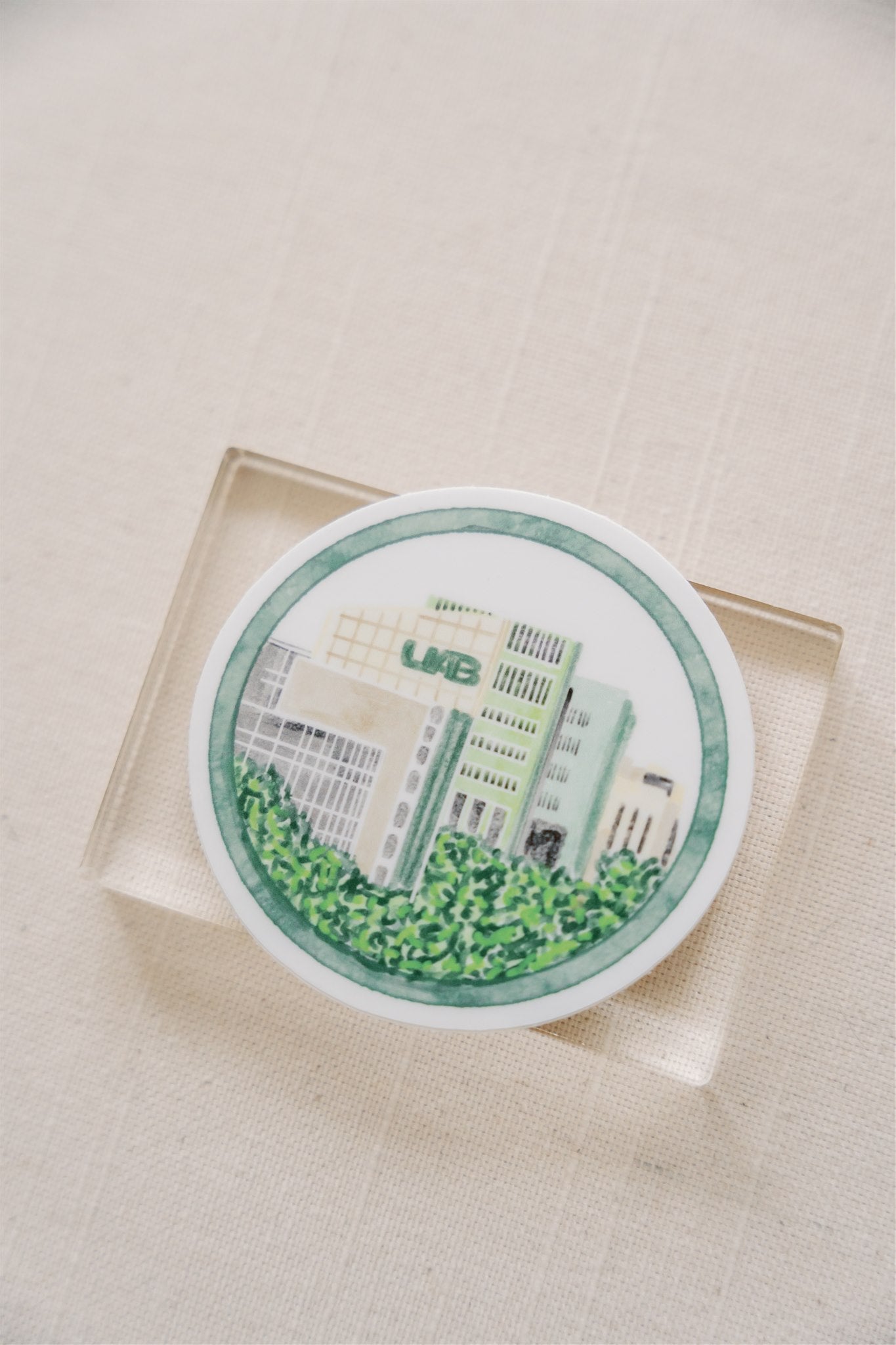 Watercolor sticker of the UAB campus.