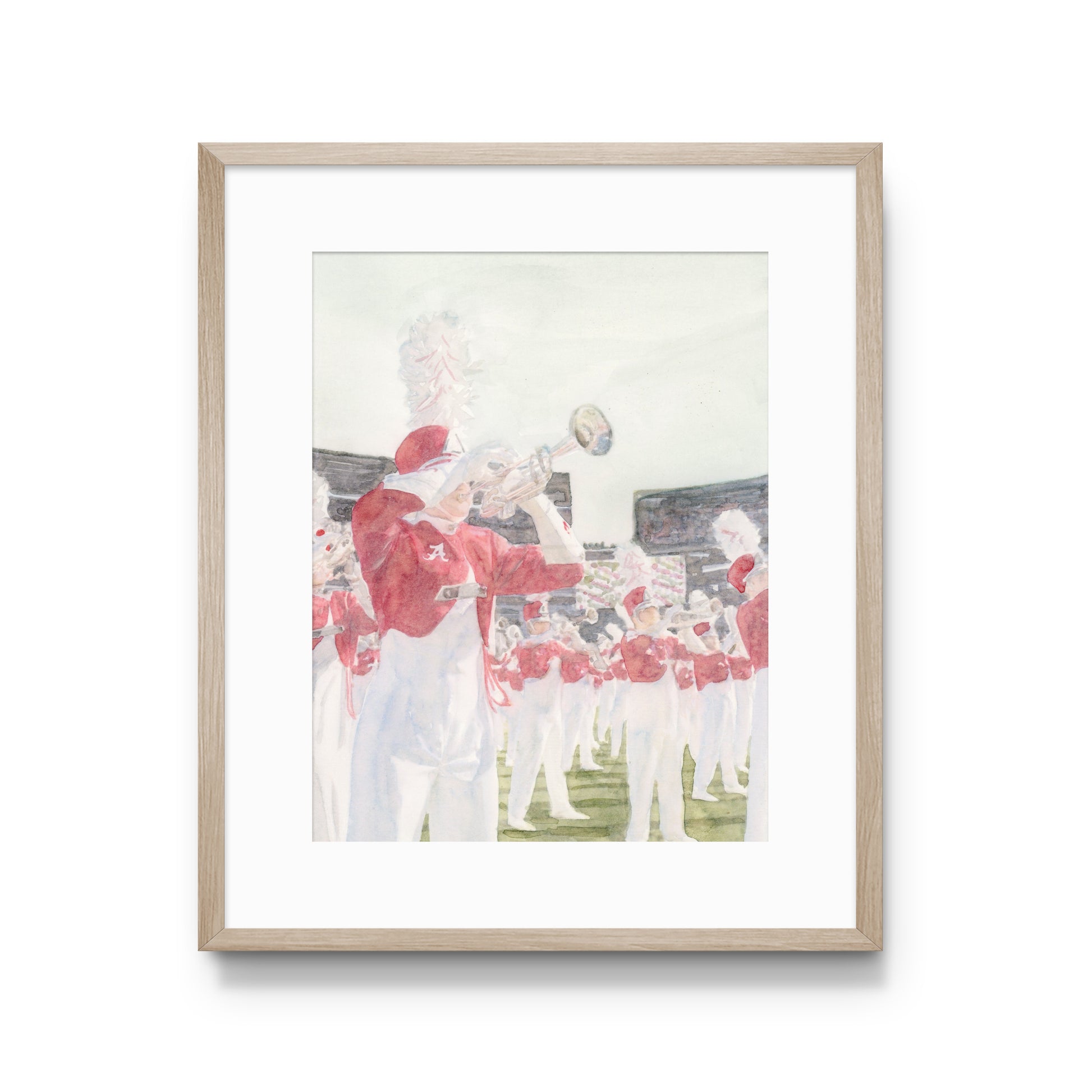 Watercolor print of University of Alabama's marching band.