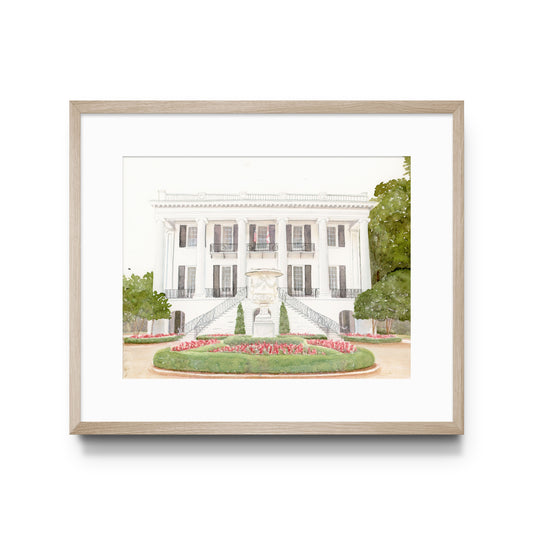 Watercolor print of the University of Alabama's President's Mansion.