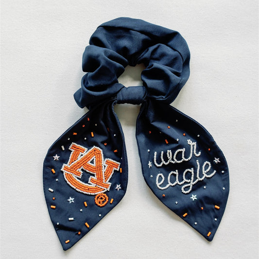 Navy Auburn University Beaded Scrunchie