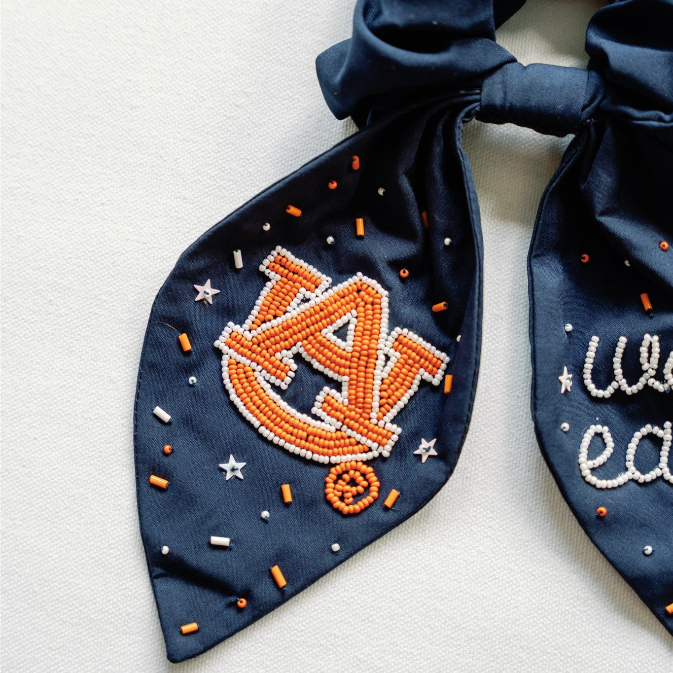 Navy Auburn University Beaded Scrunchie