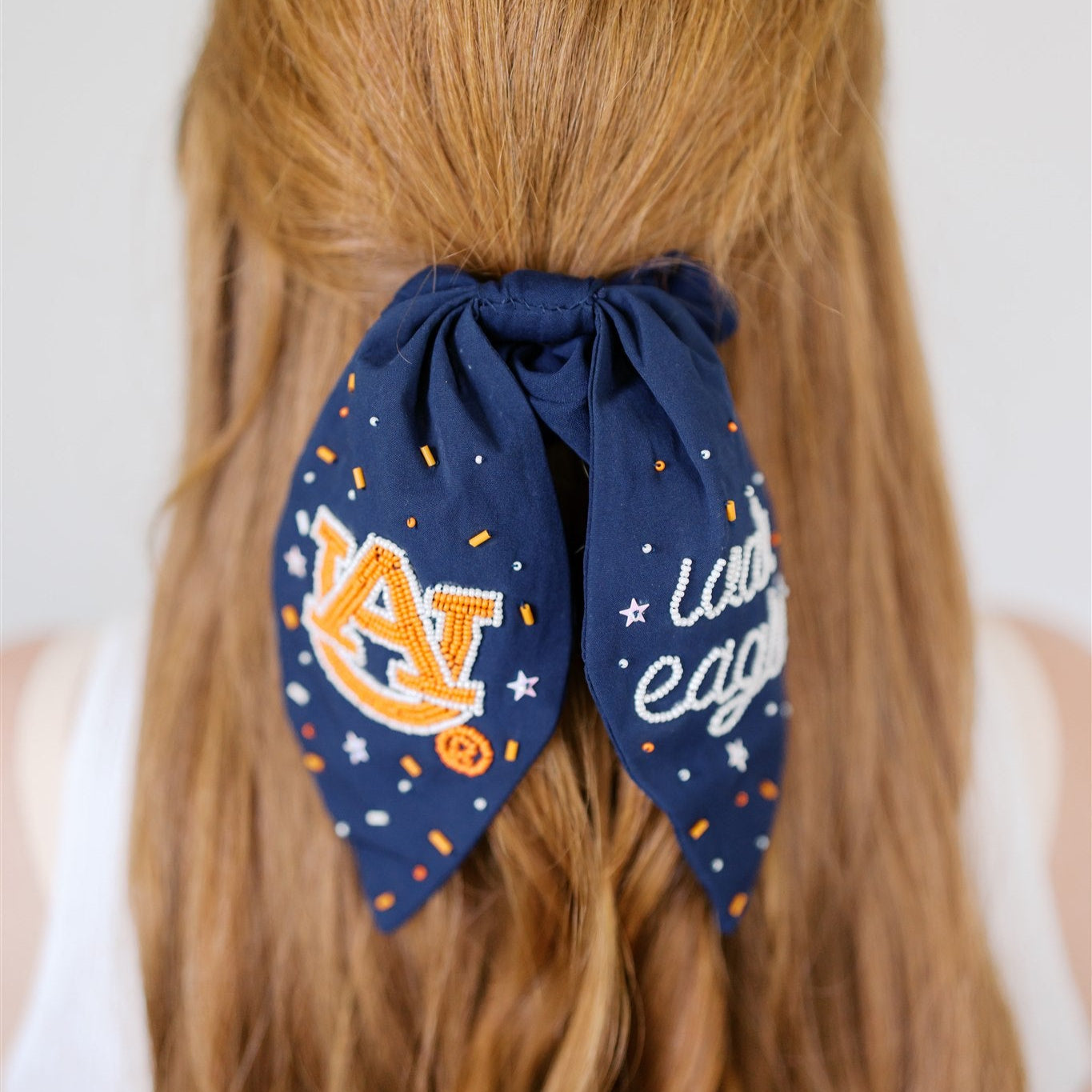 Navy Auburn University Beaded Scrunchie
