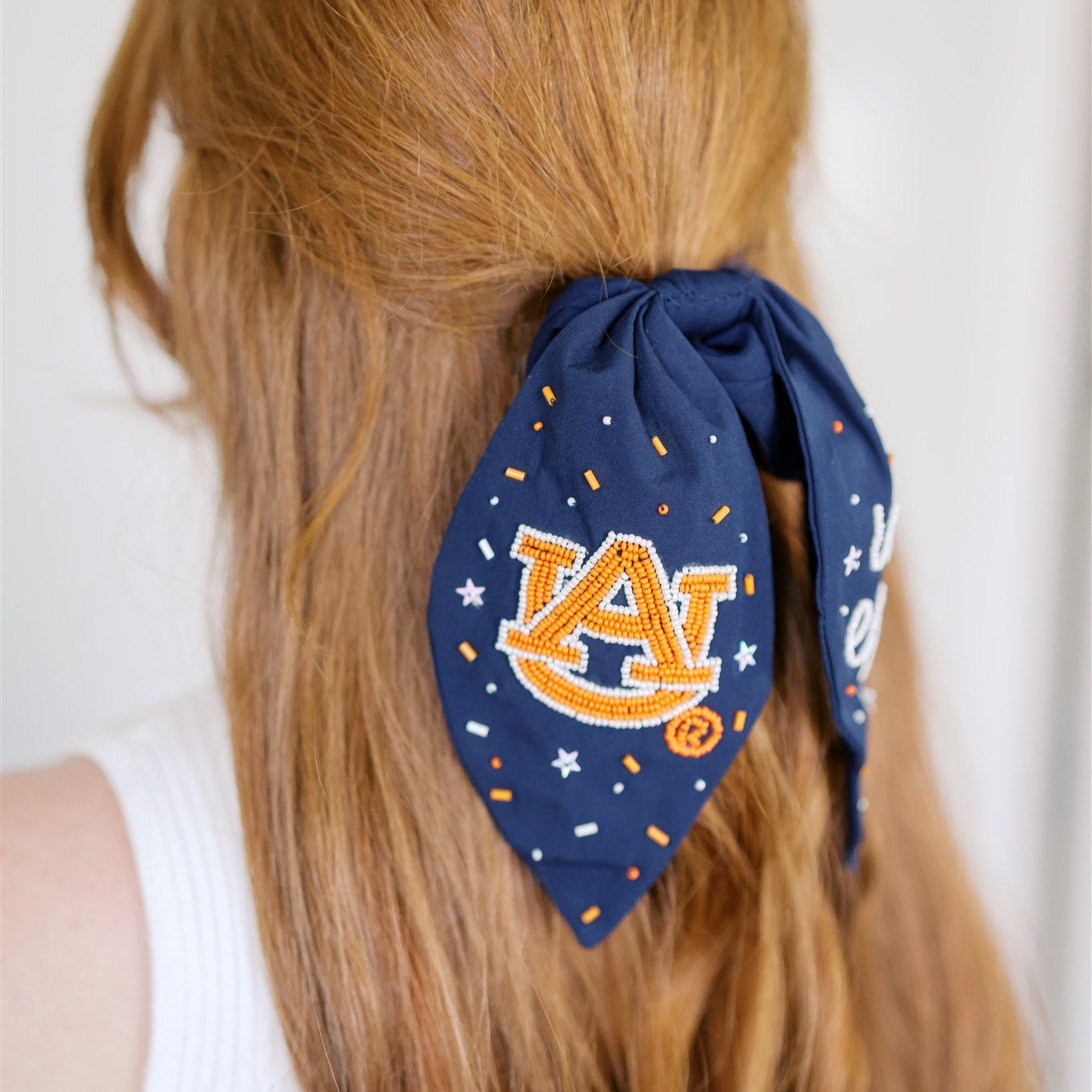 Navy Auburn University Beaded Scrunchie