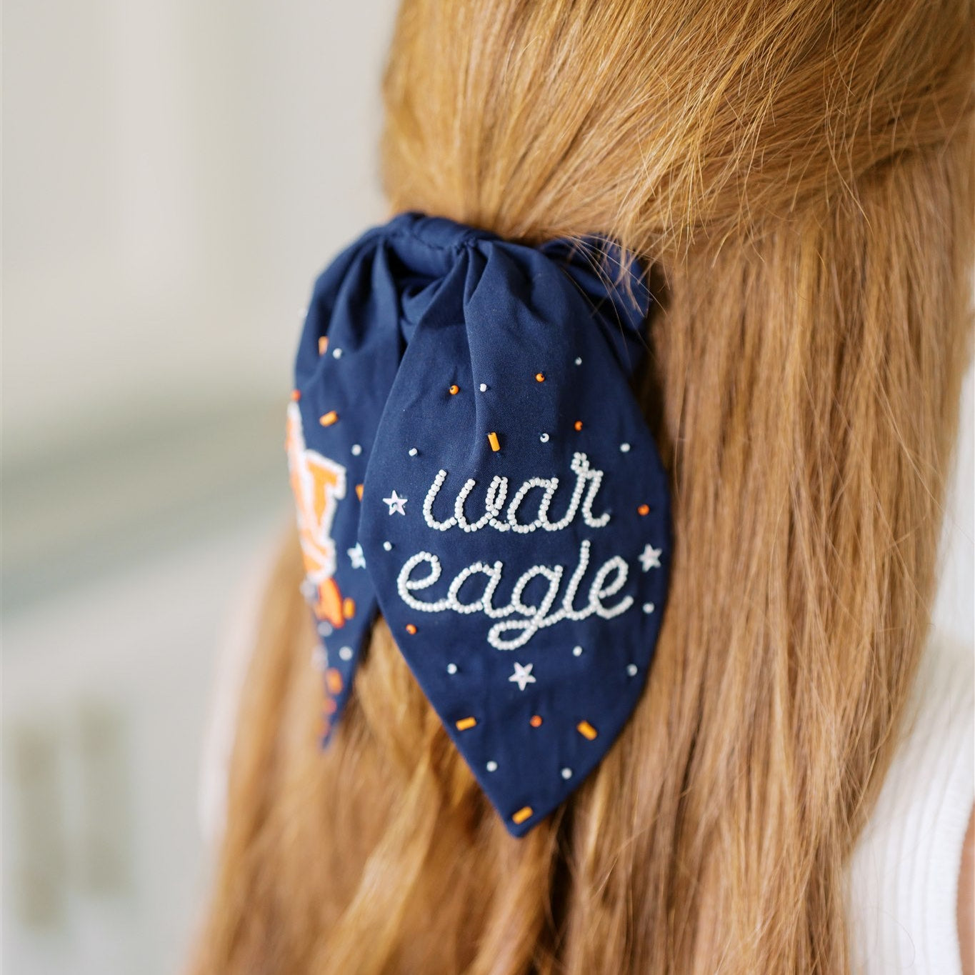 Navy Auburn University Beaded Scrunchie