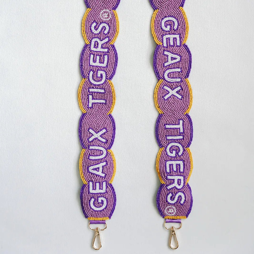 LSU Fully Beaded Scalloped Purse Strap