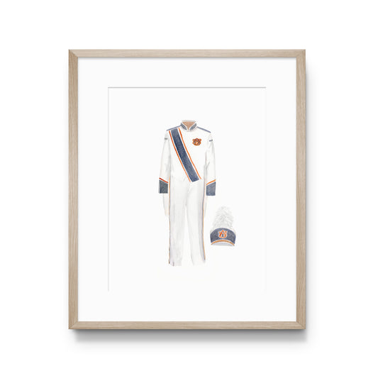 Watercolor print of Auburn University's Marching Band Drum Major Uniform