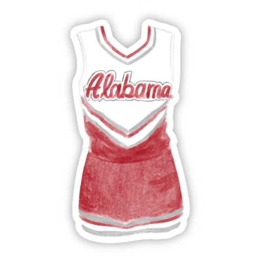 Watercolor sticker of the University of Alabama Cheerleader Uniform.