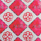 Pattern with red and gray squares and 'AOI' text on a fleece blanket