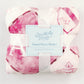 Flannel fleece blanket with pink and white pattern and 'Gracefully Made' label on a light background