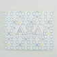 Art print with Alpha Xi Delta Greek letters and pattern on a white background.