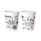 White plastic cups showcasing watercolor illustrations of popular Auburn landmarks & icons.
