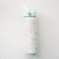 Light blue water bottle with an orange and white Auburn pattern on a white background