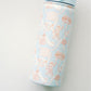 Light blue water bottle with orange and white Auburn University illustrations on a white background
