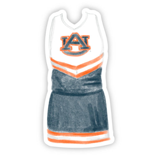 Sticker of watercolor art of Auburn University's Cheerleading Uniform.