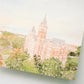 Watercolor painting of Auburn University's Samford Hall from an aerial view.