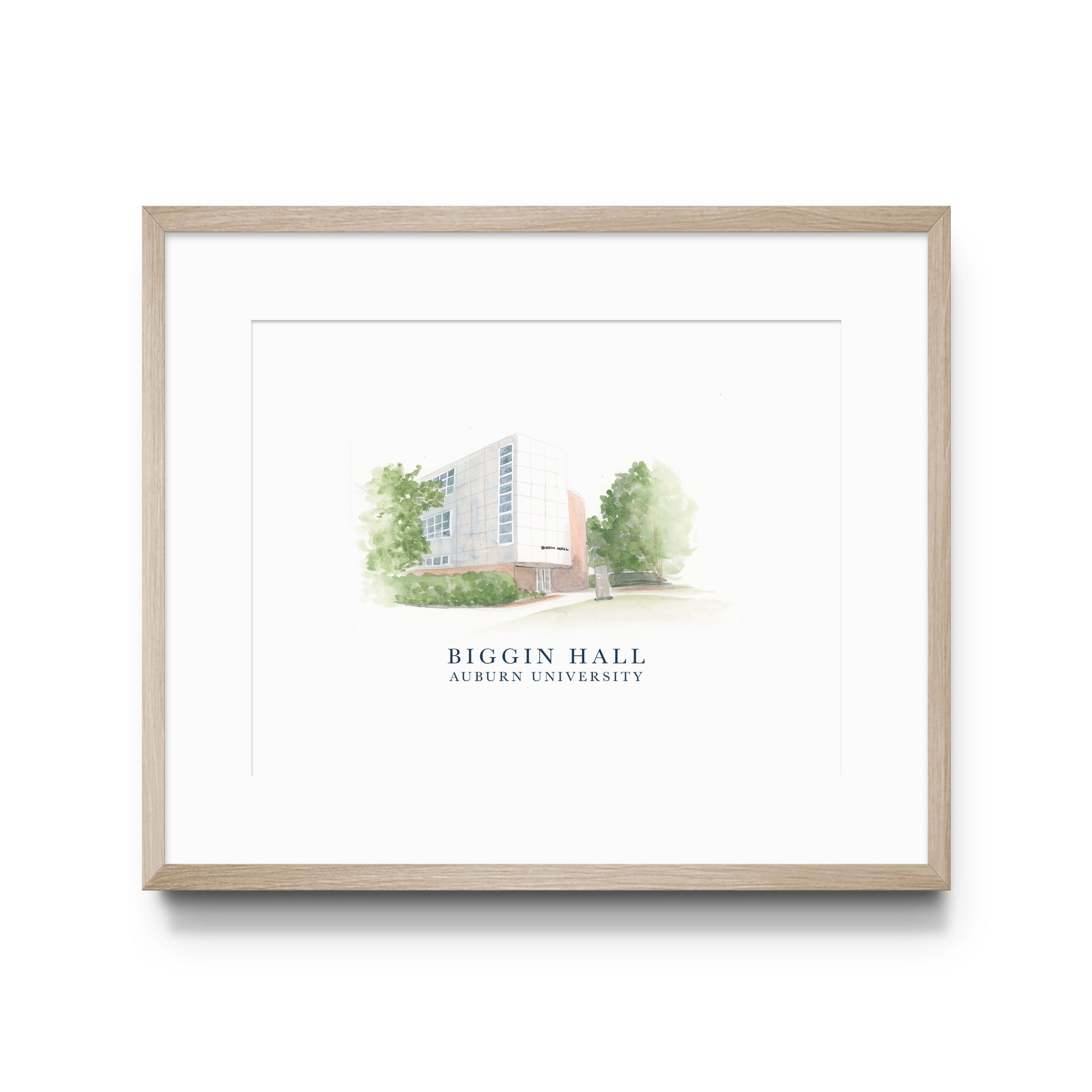 Watercolor art of Auburn University's Biggin Hall