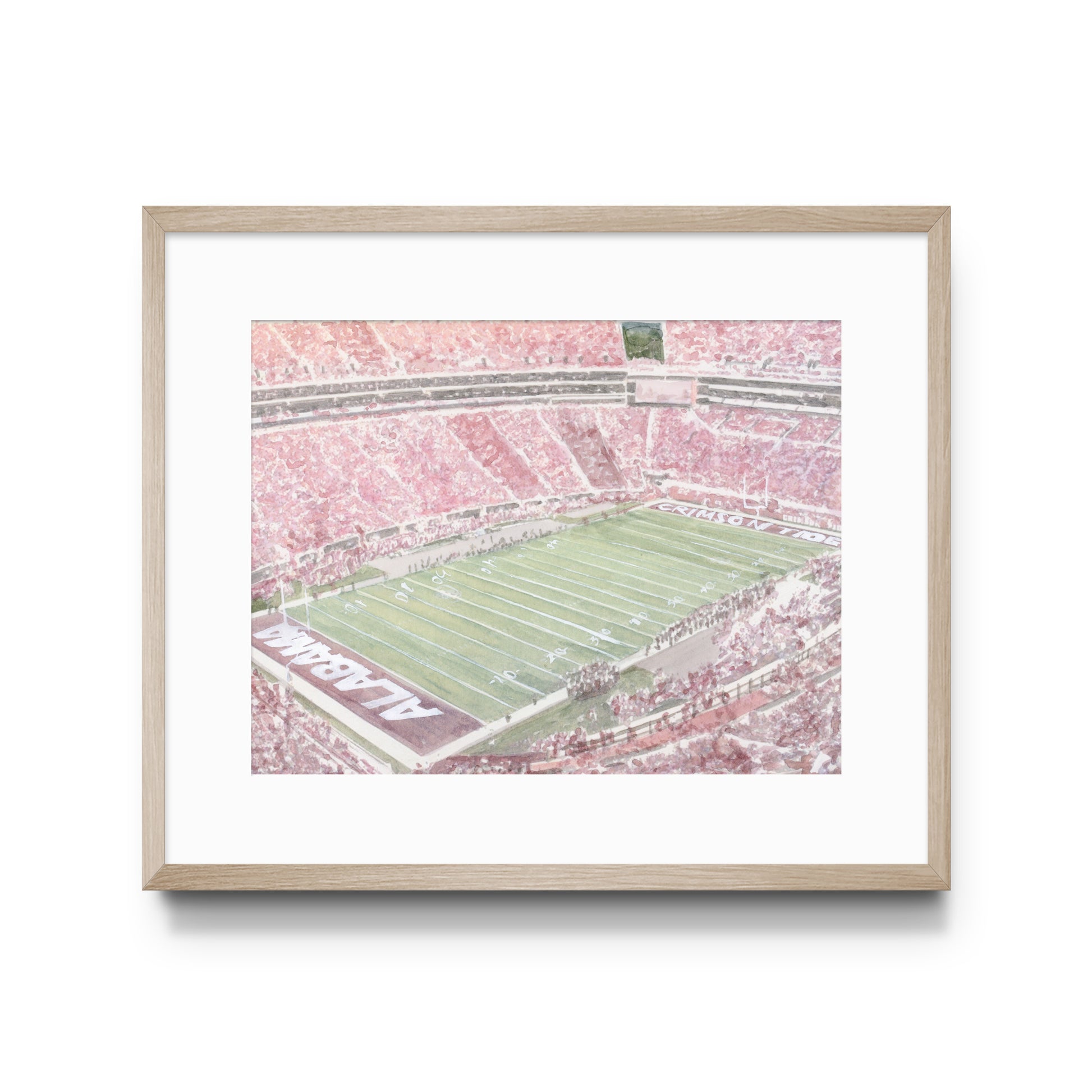 Watercolor print of the inside of University of Alabama's Bryant Denny Stadium.