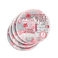 Ceramic coasters featuring a collage of watercolor University of Alabama symbols.