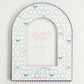 Decorative photo frame with patterns and Delta Gamma Greek letters on a white background