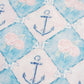 Pattern with anchors and flowers on a blue and pink background