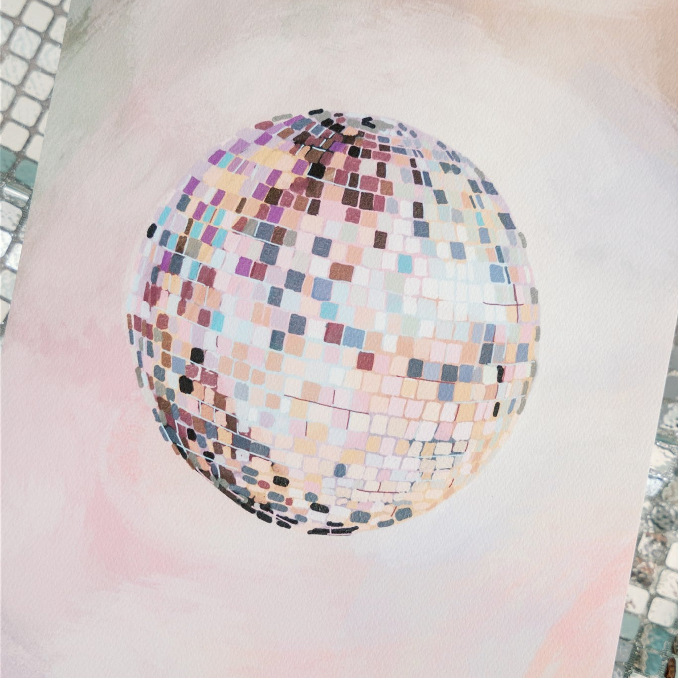Watercolor colorful disco ball inspired by Taylor Swift.