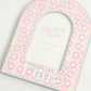 Pink decorative frame with Gamma Phi Beta patterns and Greek letters on a white background