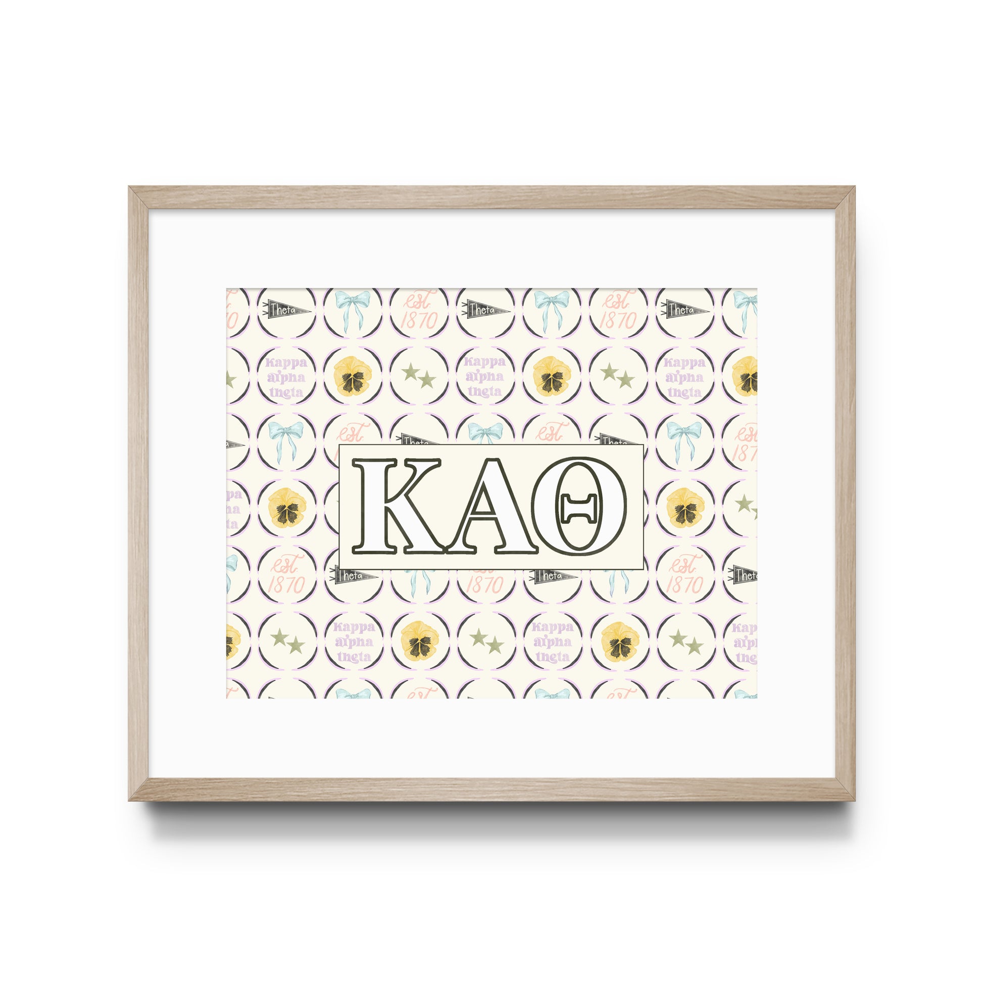 Framed poster with Kappa Alpha Theta Greek letters on a white background