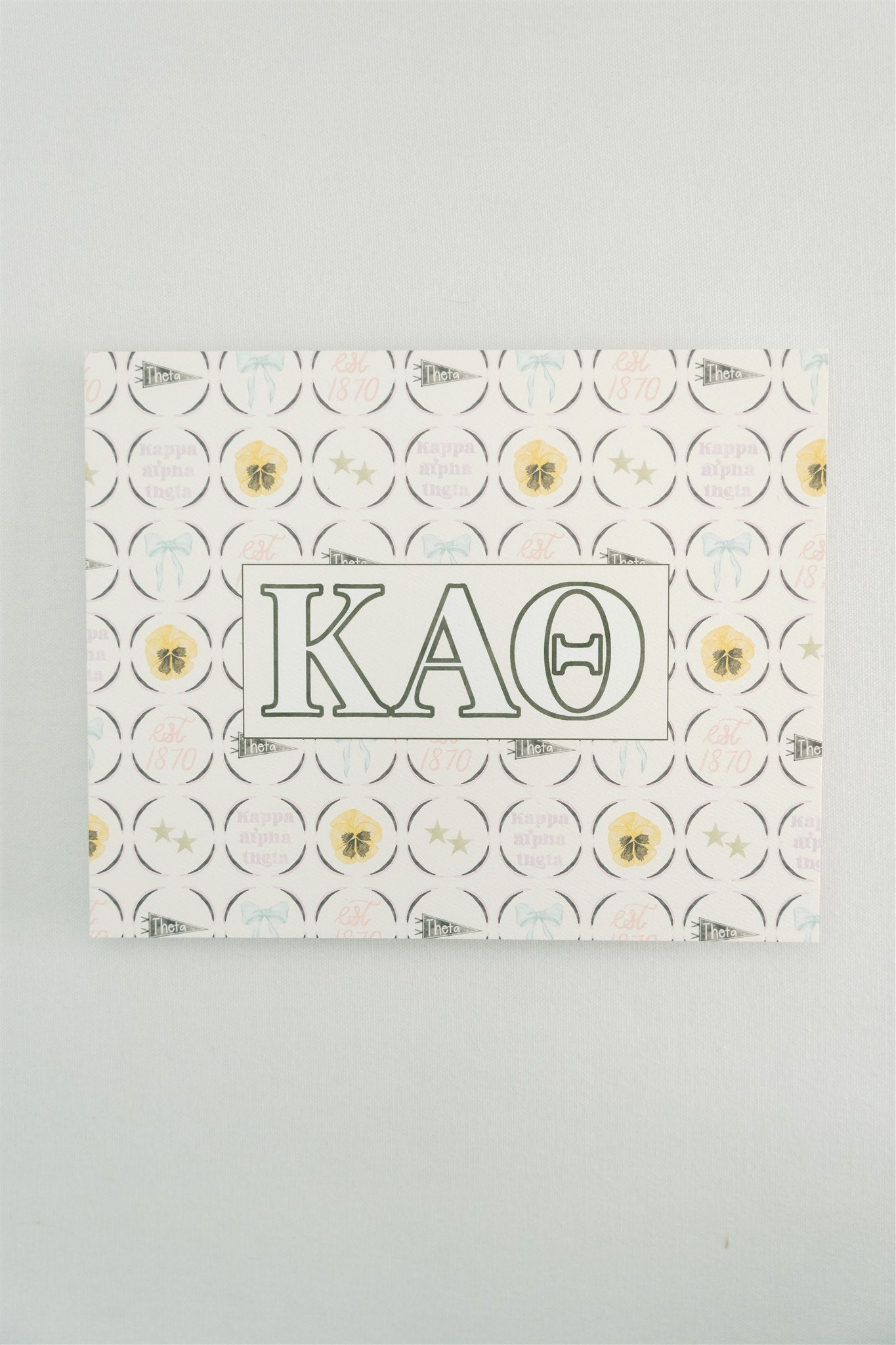 Art print with Kappa Alpha Theta Greek letters and pattern on a white background.