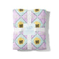 Purple and light blue checkered fleece blanket with Kappa Alpha Theta Greek letters.